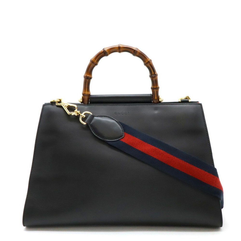 Gucci Nimfair Bamboo Shoulder Bag Leather Faux Pearl Black